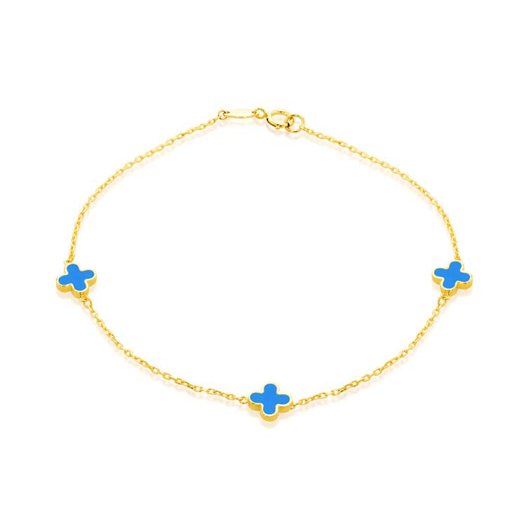 9K Yellow Gold Turquoise Petal Bracelet 19cm
