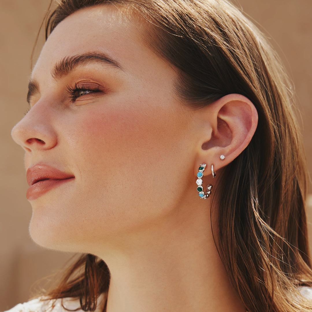 Ania Haie Silver Malachite and Turquoise Large Hoops