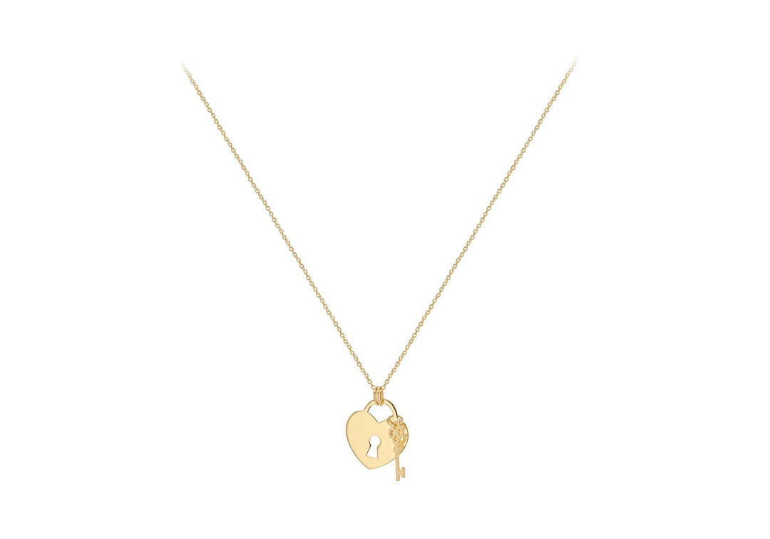 9K Yellow Gold Solid Padlock & Key Necklace 41-43cm