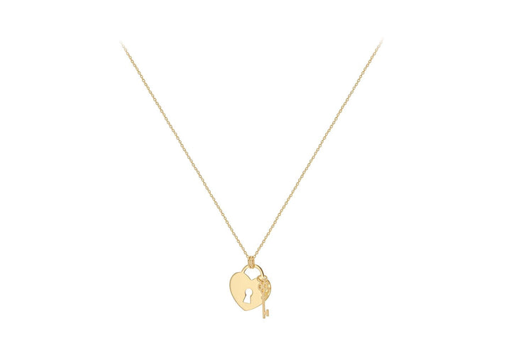 9K Yellow Gold Solid Padlock & Key Necklace 41-43cm