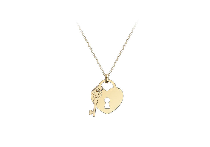 9K Yellow Gold Solid Padlock & Key Necklace 41-43cm