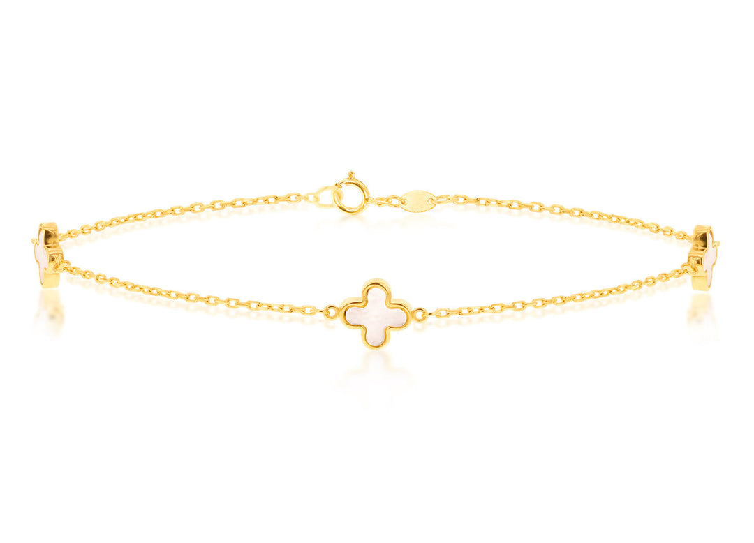 9K Yellow Gold 3 Mother-of-Pearl Petal Bracelet 19 cm
