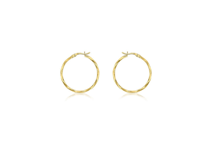 9K Yellow Gold Diamond Cut Hoop Earrings 28mm