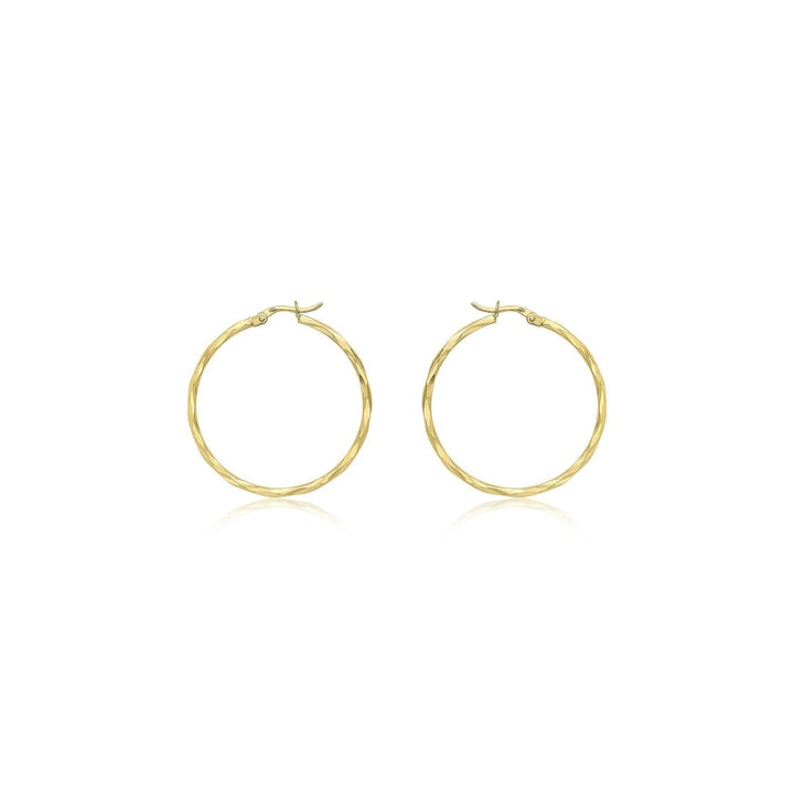 9K Yellow Gold 33mm Diamond Cut Faceted Hoop Creole Earrings