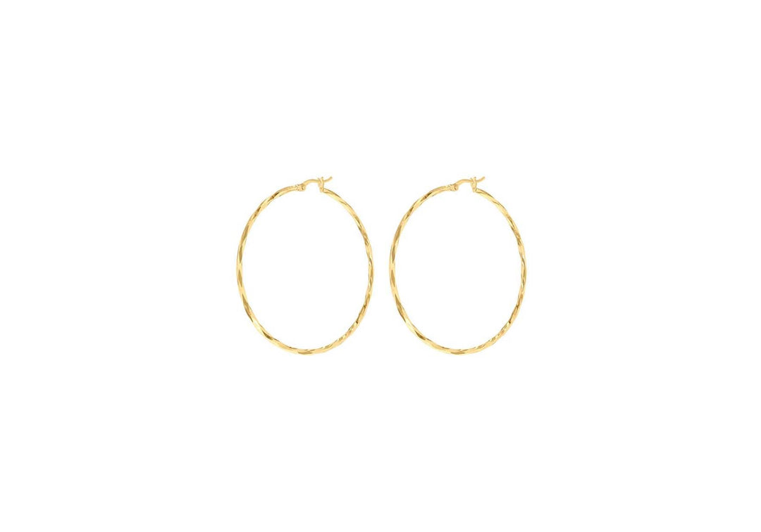 9K Yellow Gold Diamond Cut Hoop Earrings 42mm