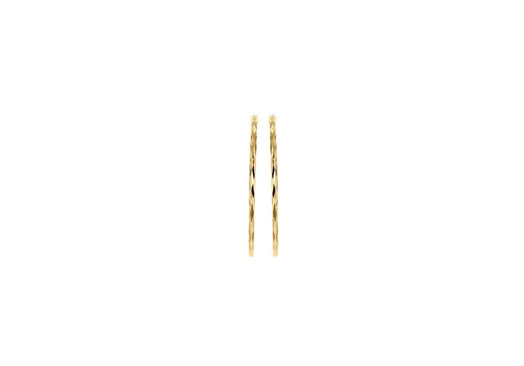 9K Yellow Gold Diamond Cut Hoop Earrings 42mm