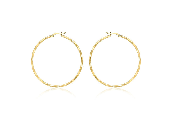 9K Yellow Gold Diamond Cut Hoop Earrings 42mm