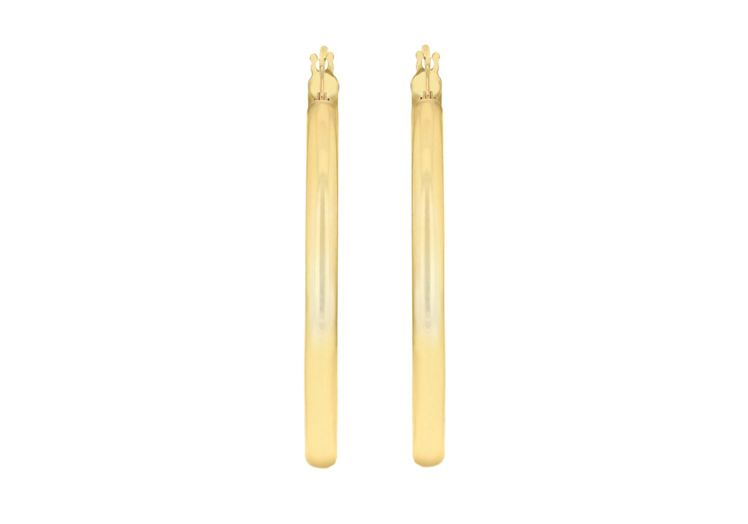 9K Yellow Gold 3mm Round Hoop Earrings 35mm