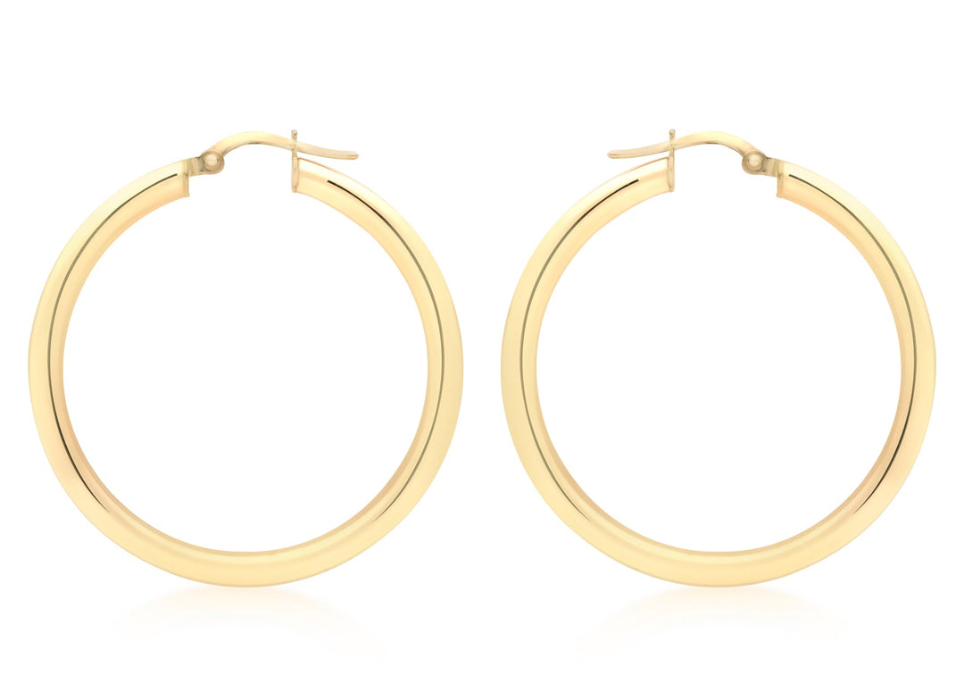 9K Yellow Gold 3mm Round Hoop Earrings 35mm