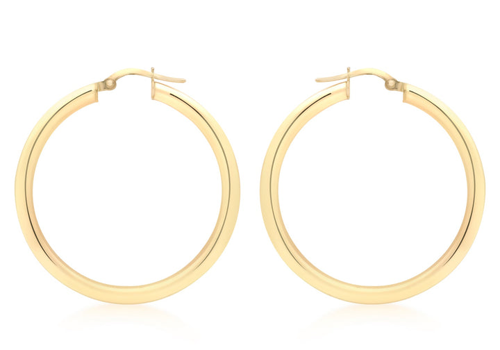 9K Yellow Gold 3mm Round Hoop Earrings 35mm