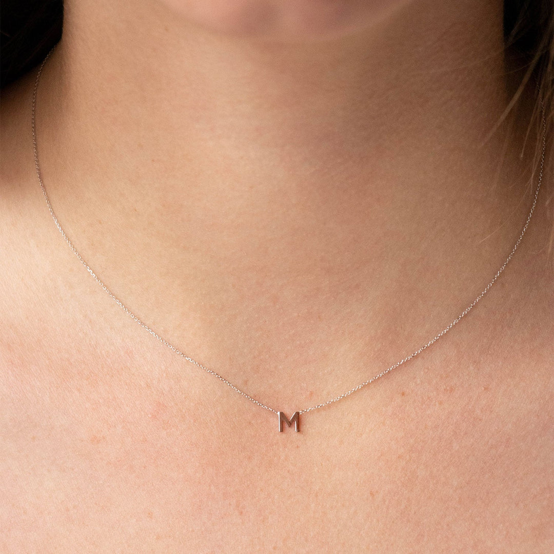 9K White Gold 'M' Initial Adjustable Letter Necklace 38/43cm