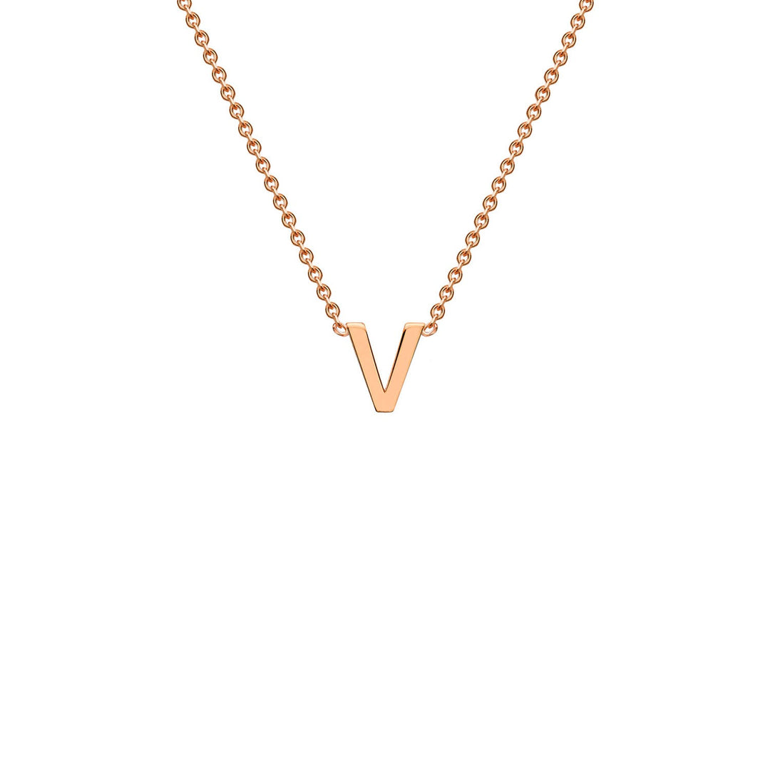 9K Rose Gold 'V' Initial Adjustable Letter Necklace 38/43cm