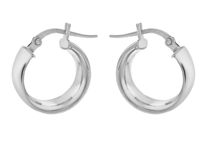 9K White Gold 6mm Band 14mm Creole Earrings