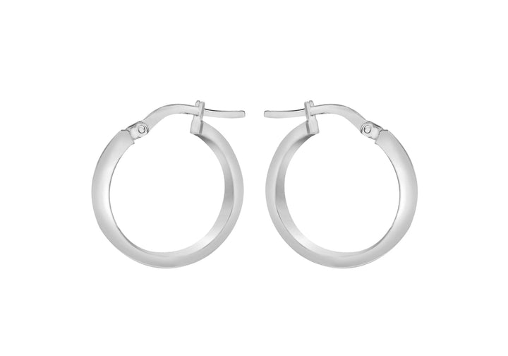 9K White Gold 3mm Rectangular-Tube 15mm Hoop Creole Earrings