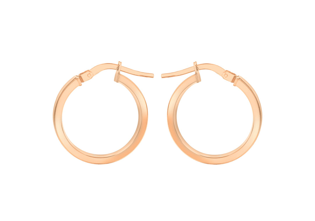 9K Rose Gold 3mm Rectangular-Tube 15mm Hoop Creole Earrings