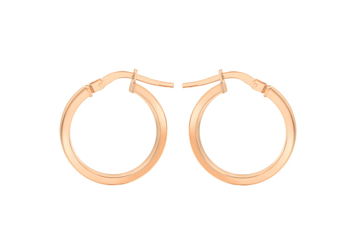 9K Rose Gold 3mm Rectangular-Tube 15mm Hoop Creole Earrings