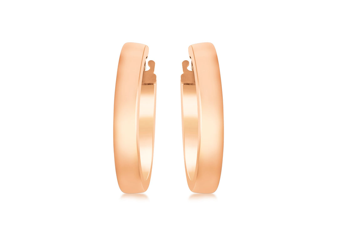 9K Rose Gold 3mm Rectangular-Tube 15mm Hoop Creole Earrings