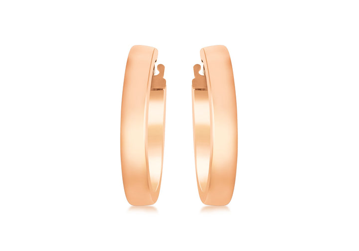 9K Rose Gold 3mm Rectangular-Tube 15mm Hoop Creole Earrings