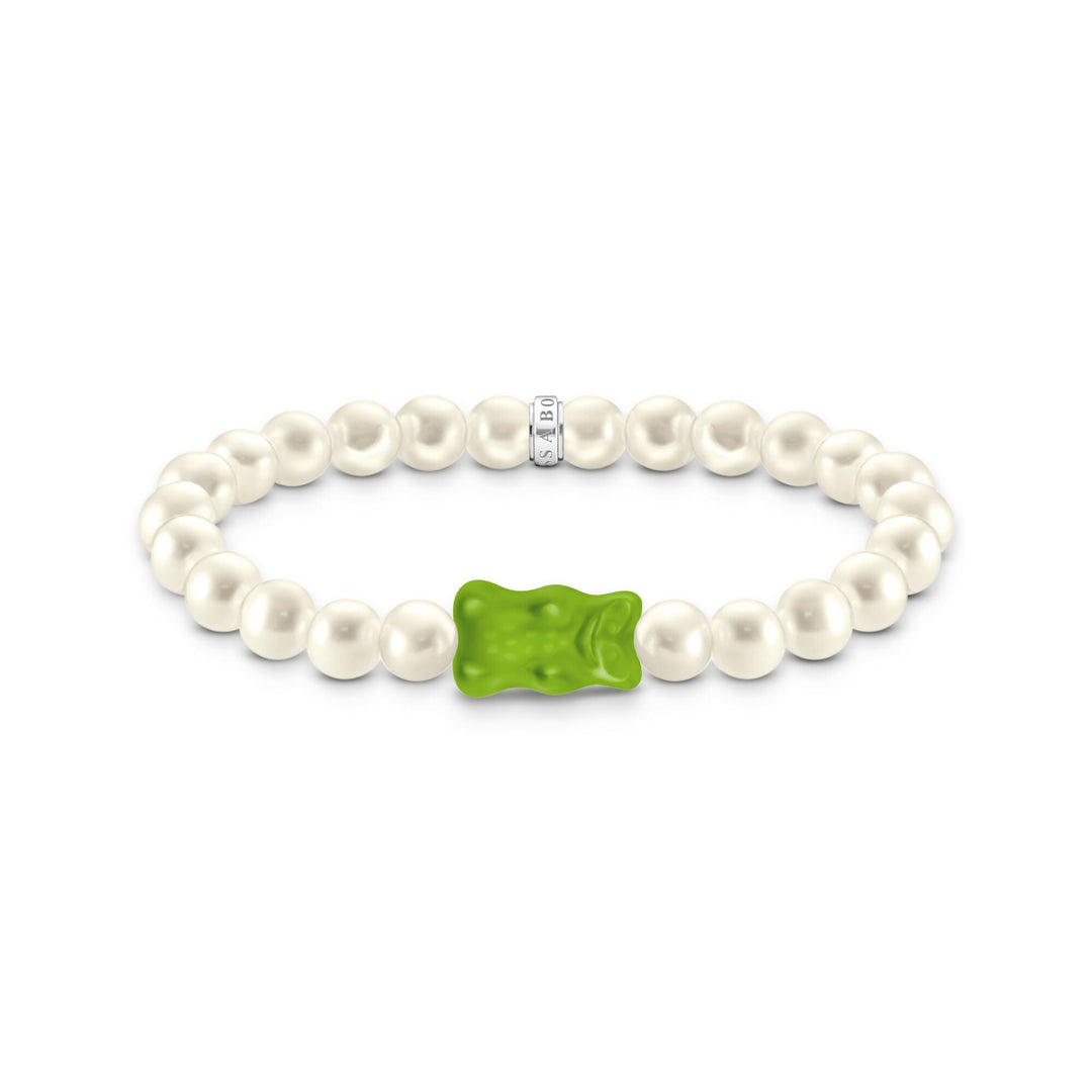THOMAS SABO Pearl bracelet with green goldbears