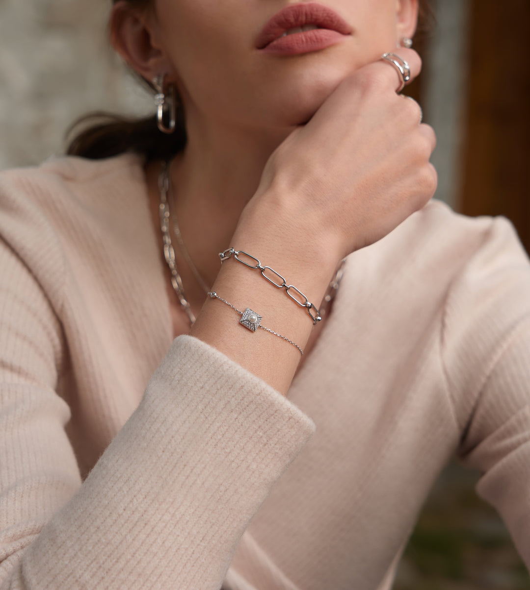 Ania Haie Silver Pearl Pave Bracelet