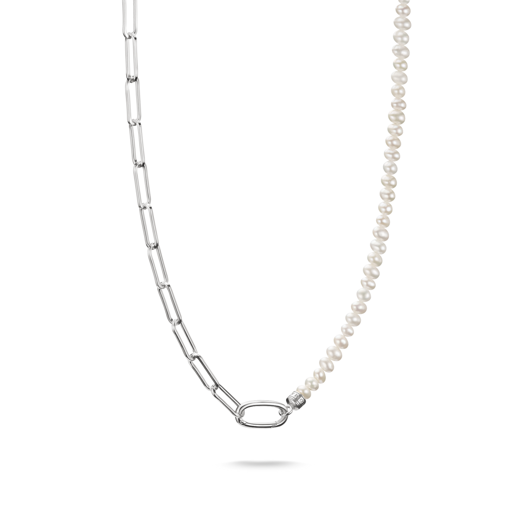 THOMAS SABO Connect Charm Necklace Paperclip with Pearls Silver