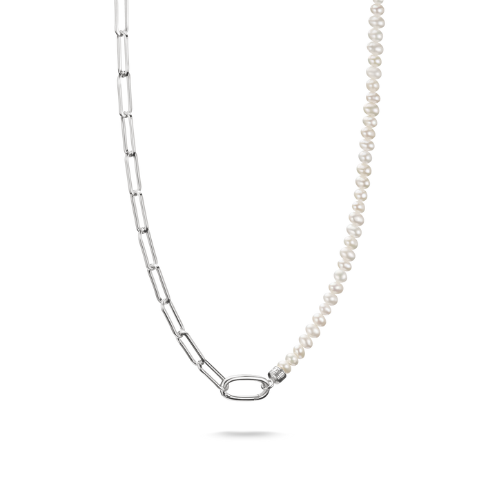 THOMAS SABO Connect Charm Necklace Paperclip with Pearls Silver