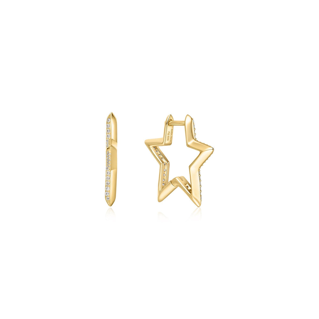 Ania Haie Gold Medium Star Pave Hoop Earrings