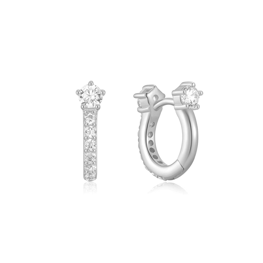 Silver Sparkling Pave Huggie Hoop Earrings