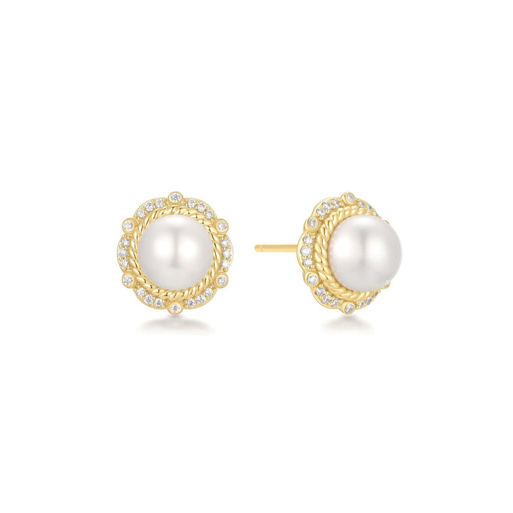 Gold Shell Pearl Bloom Stud Earrings