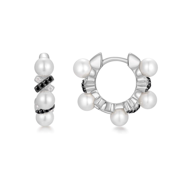 Two-Tone Sparkling Braided Shell Pearl Huggie Hoop Earrings