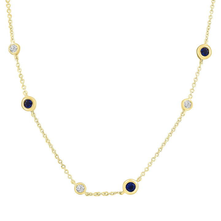 Diamond and Sapphire Necklace with 0.10ct Diamonds in 9K Yellow Gold