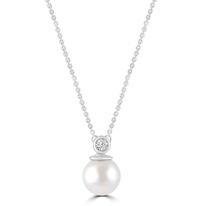 Diamond Pearl Necklace with 0.03ct Diamonds in 9K White Gold - N-20565-003-W