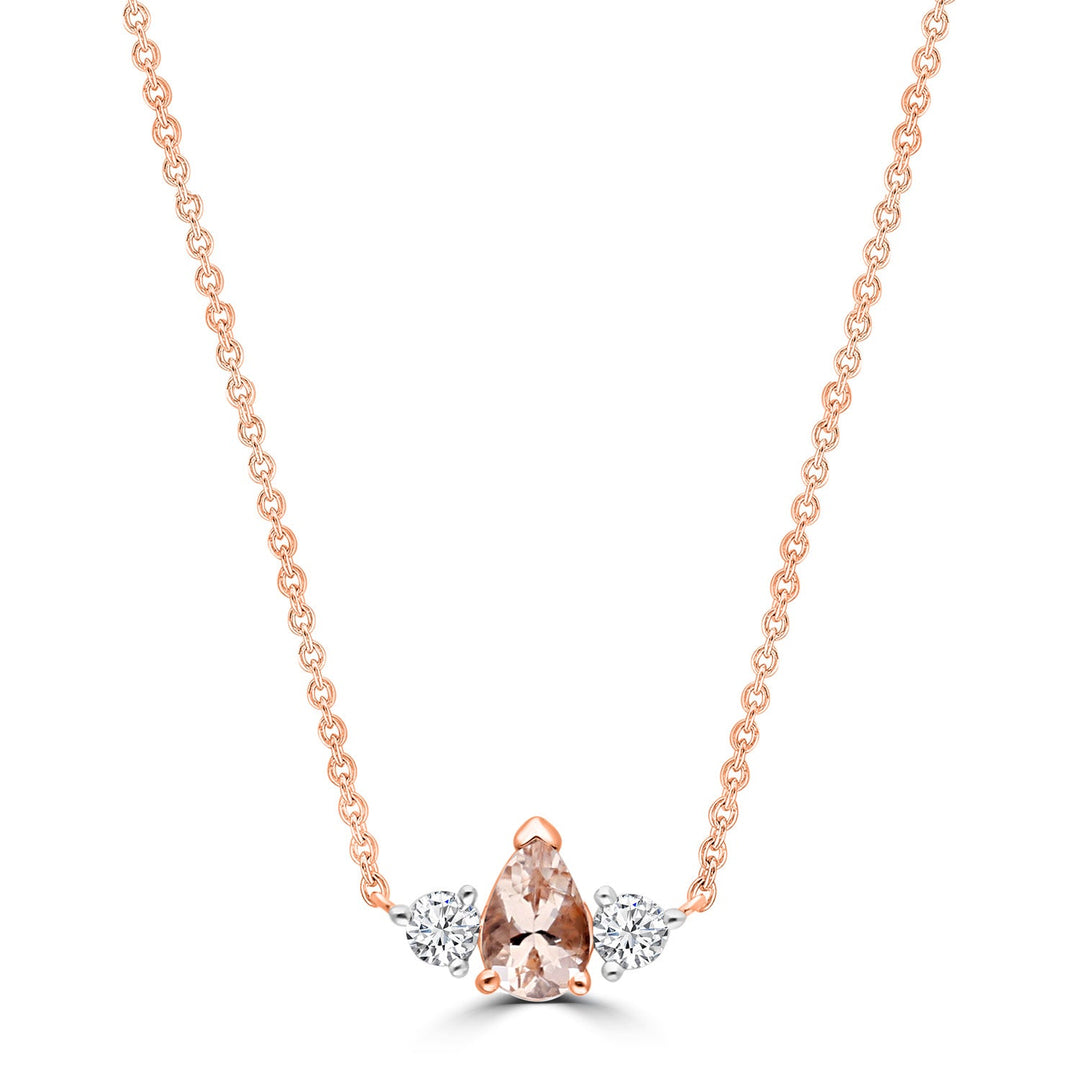 0.16ct HI I1 Diamond & Morganite Necklace 45cm in 9K Rose Gold