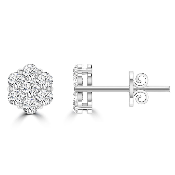 Cluster Stud Diamond Earrings with 0.25ct Diamonds in 9K White Gold