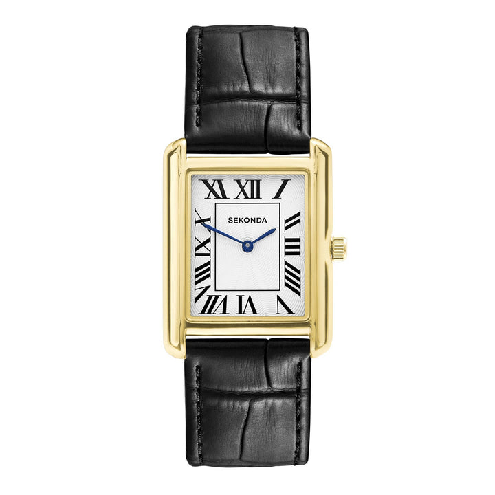 Sekonda Mens Clement Guilloche Dial Black Leather 28x37mm Watch